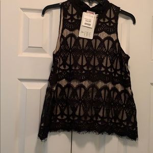 Black lace and nude dressy top